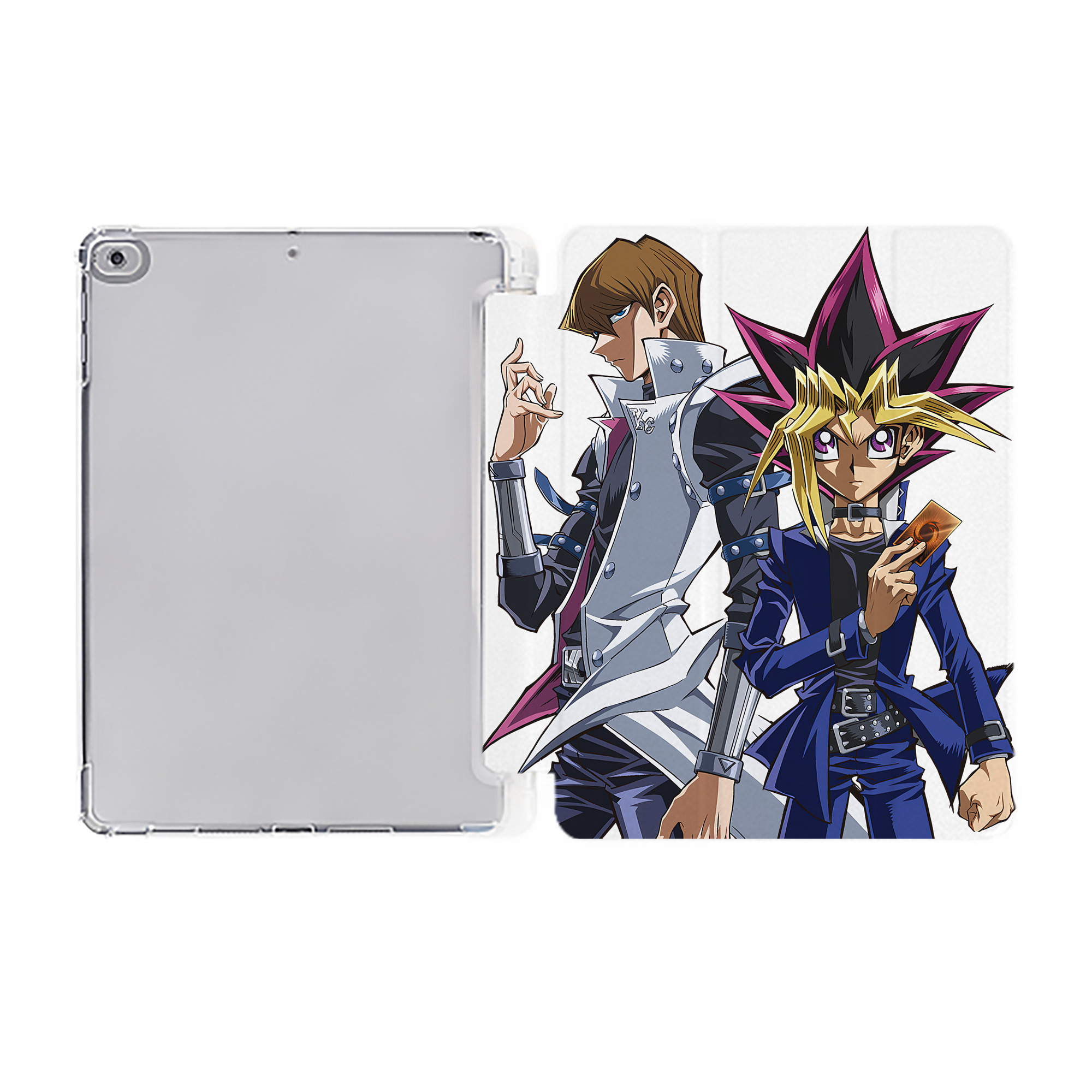 （画像用） 遊☆戯☆王 Yu-Gi-Oh! IPad ケース ペン収納付き 三つ折りスタンド PUレザー×シリコン 対応機種9.5/10.5/10.9インチ